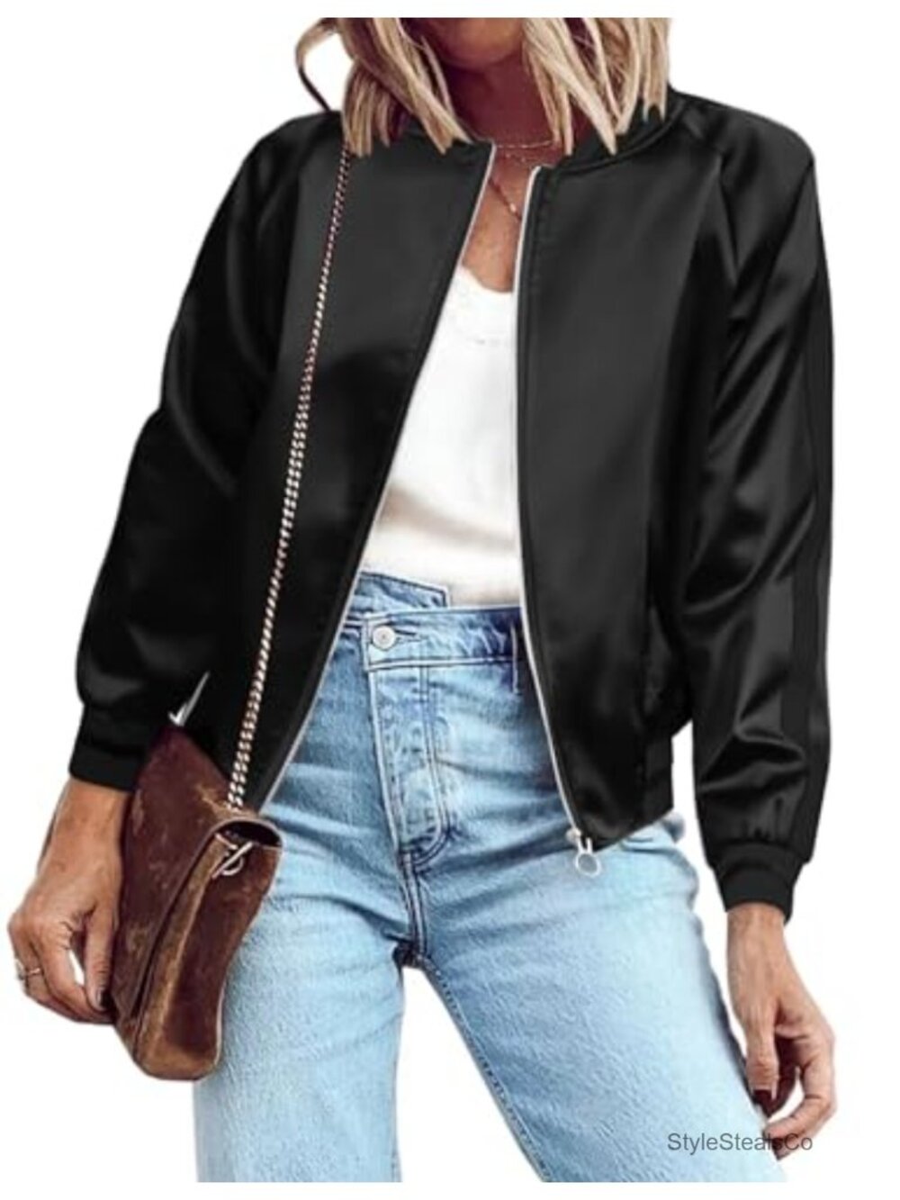 Women's Lightweight Zip Up Bomber Jacket Windbreaker with Pockets